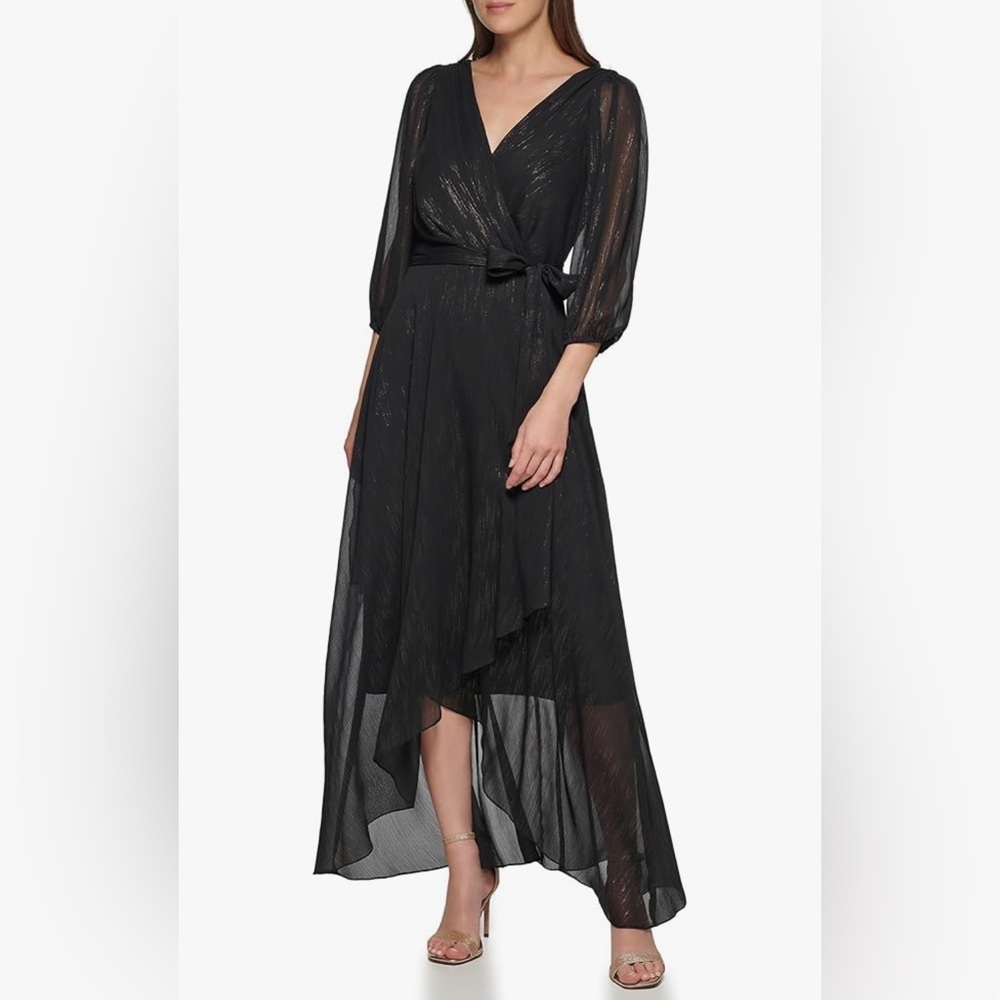 DKNY womens Double Strap Cold Shoulder Gown